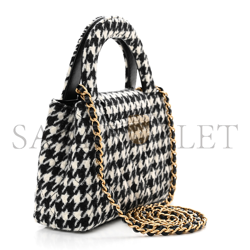 Ch*el master tweed houndstooth quilted nano kelly shopper black white as4416 (19*13*7cm)
